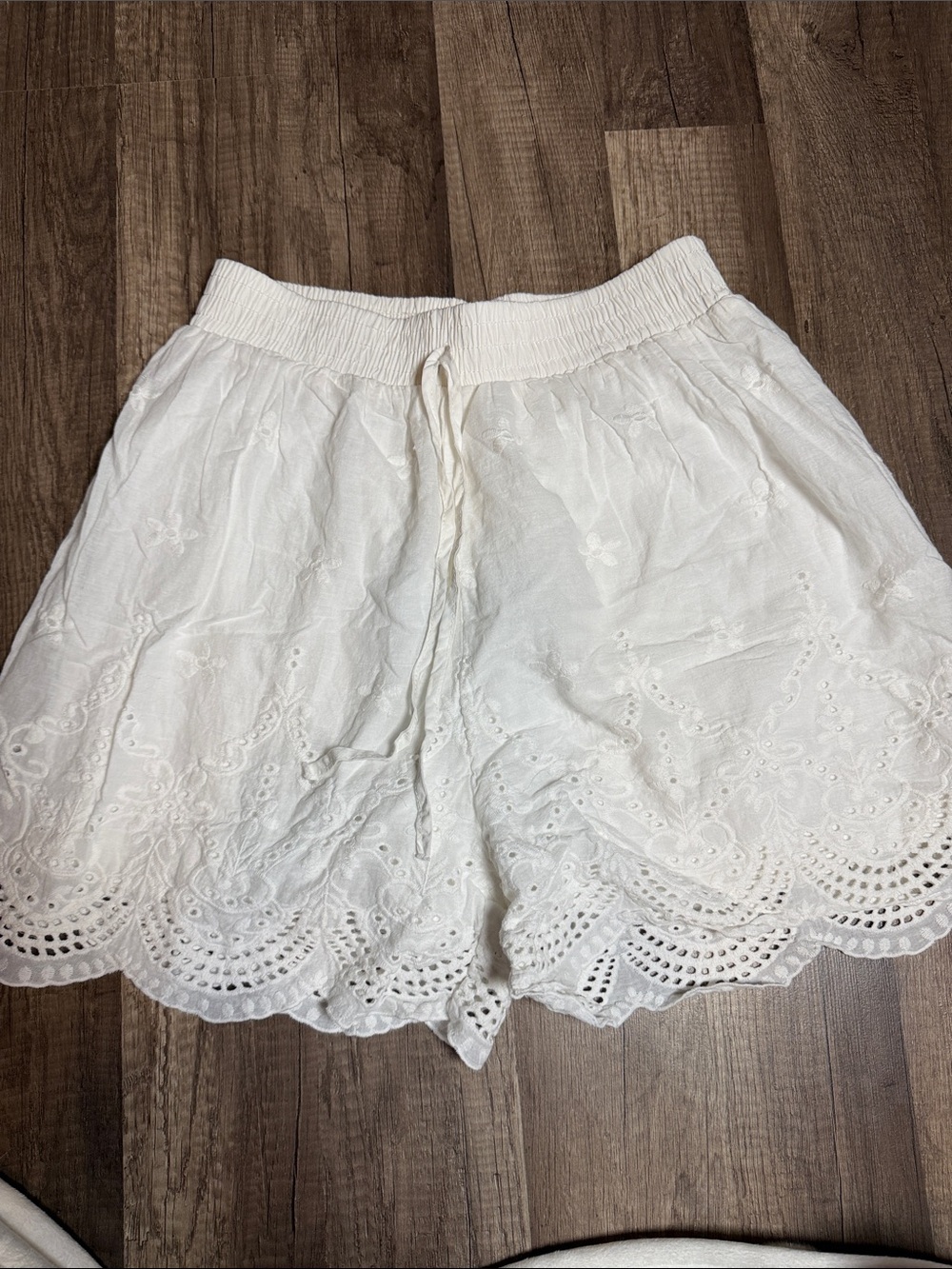 White Eyelet Drawstring Bermuda Shorts - Women's